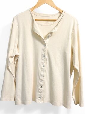 L.L.Bean Supima Cotton Cardigan & Tank 2 Piece Set Soft Yellow 1X
